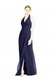 Blu marino scuro Linea A Capestro Scollatura a V Chiffona Lunga Abiti da damigella donore Outlet