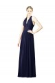 Blu marino scuro Linea A Capestro Scollatura a V Chiffona Lunga Abiti da damigella donore Outlet