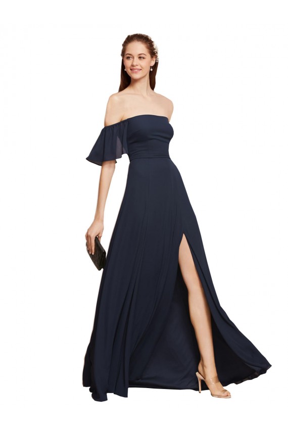 Blu marino scuro Linea A Chiffona Lunga Abiti da damigella donore / Abiti da ballo Outlet