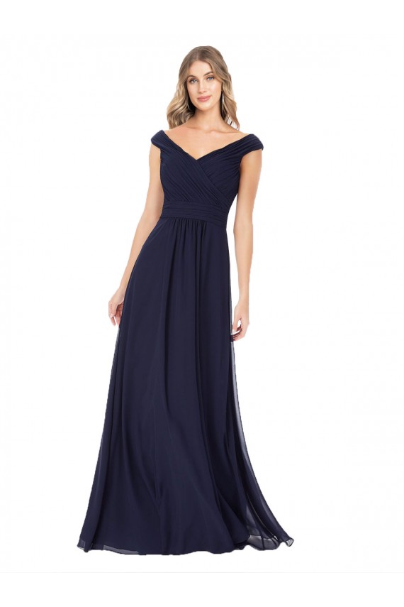 Blu marino scuro Linea A Chiffona Lunga Abiti da damigella donore Outlet