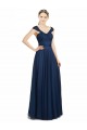 Blu marino scuro Linea A Scollatura a V Innamorato Tulle Lunga Abiti da damigella donore Outlet