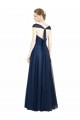 Blu marino scuro Linea A Scollatura a V Innamorato Tulle Lunga Abiti da damigella donore Outlet