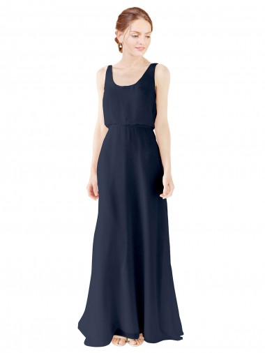Blu marino scuro Linea A Scoop Chiffona Lunga Abiti da damigella donore Outlet