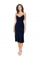 Blu marino scuro Linea A Sottili Cappuccio Midi Raso Setoso Corto Abiti da damigella donore / Abiti da sera / Abiti da cocktail Outlet