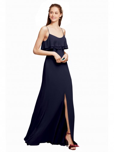 Blu marino scuro Linea A Sottili Scoop Chiffona Lunga Abiti da damigella donore Outlet