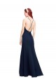 Blu marino scuro Stile sirena Capestro Alto Collo Chiffona Lunga Abiti da damigella donore / Abiti da ballo Outlet