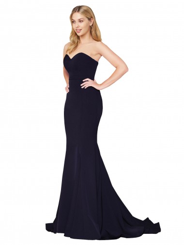 Blu marino scuro Stile sirena Innamorato Alto Collo Sweep treno Crespo Elastico Lunga Formali Abiti da damigella donore / Abiti da sera / Abiti da ballo Outlet