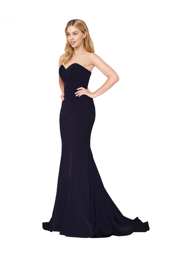 Blu marino scuro Stile sirena Innamorato Alto Collo Sweep treno Crespo Elastico Lunga Formali Abiti da damigella donore / Abiti da sera / Abiti da ballo Outlet