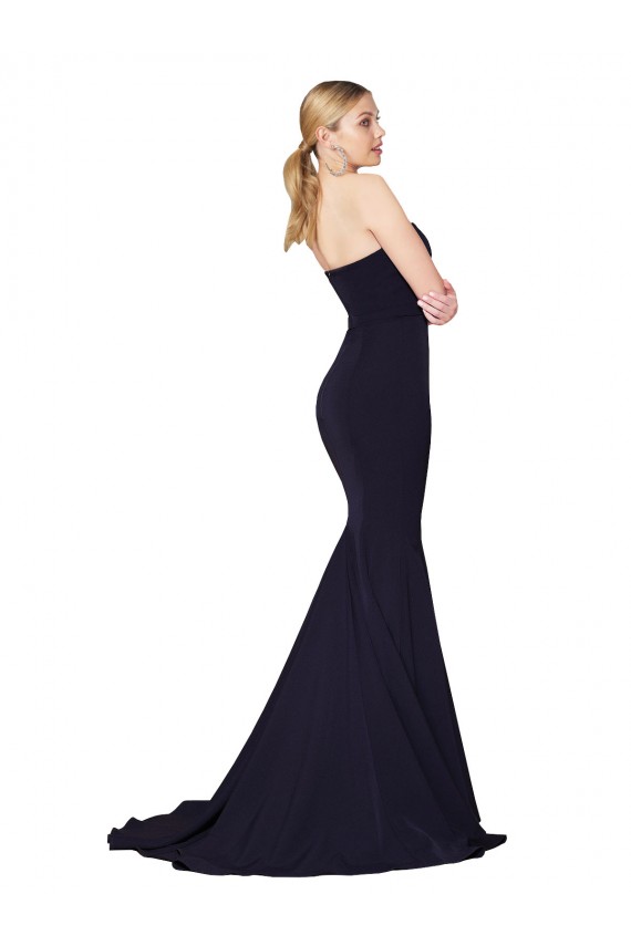 Blu marino scuro Stile sirena Innamorato Alto Collo Sweep treno Crespo Elastico Lunga Formali Abiti da damigella donore / Abiti da sera / Abiti da ballo Outlet