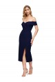 Blu marino scuro Stile sirena Midi Crespo Elastico Corto Abiti da damigella donore / Abiti da sera / Abiti da cocktail Outlet