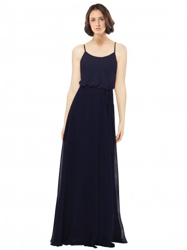 Blu marino scuro Tubino Scoop Chiffona Lunga Abiti da damigella donore Outlet