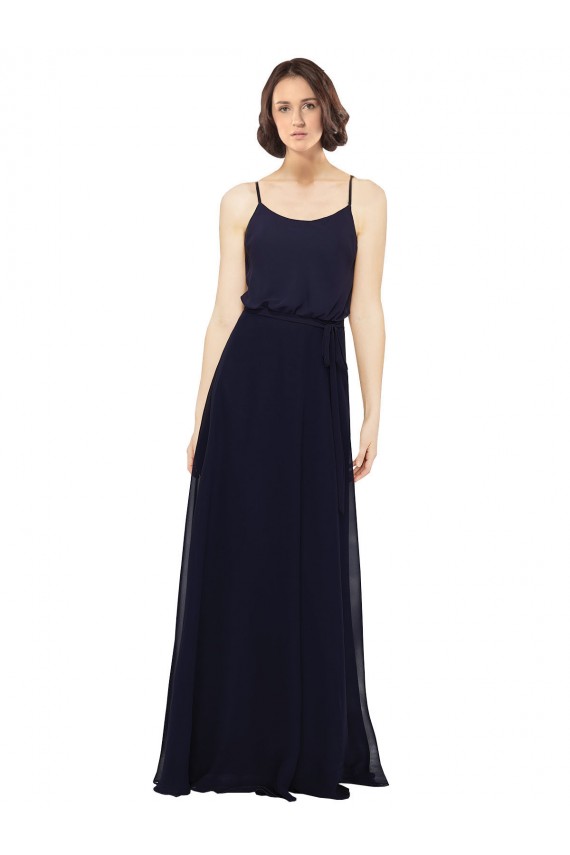 Blu marino scuro Tubino Scoop Chiffona Lunga Abiti da damigella donore Outlet