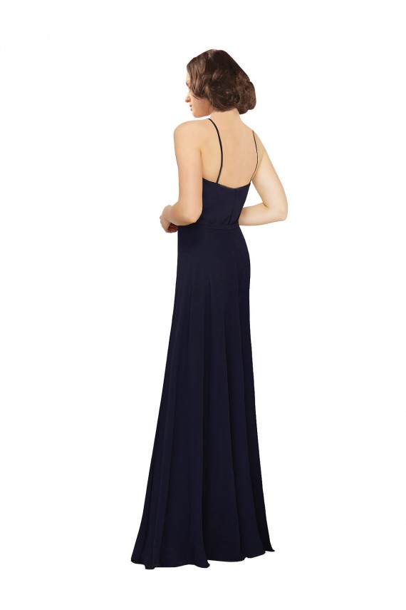 Blu marino scuro Tubino Scoop Chiffona Lunga Abiti da damigella donore Outlet