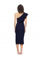 Blu marino scuro Tubino Una spalla Midi Crespo Elastico Corto Abiti da damigella donore / Abiti da sera / Abiti da cocktail Outlet