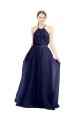 Blu navy 21 Linea A Capestro Alto Collo Tulle Lunga Abiti da damigella donore Outlet