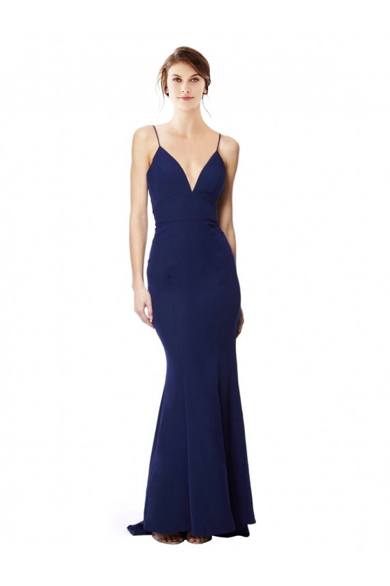 Blu navy Stile sirena Sottili Alto Collo Crespo Elastico Lunga Formali Abiti da damigella donore / Abiti da sera / Abiti da ballo Outlet