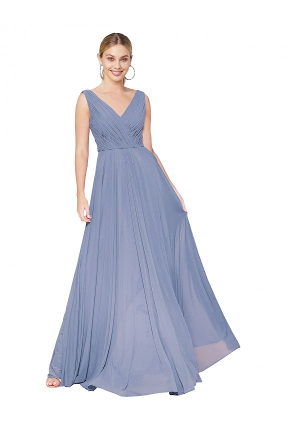 Blu polveroso Linea A Alto Collo Chiffona Lunga Formali Abiti da damigella donore / Abiti da sera / Abiti da ballo Outlet