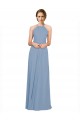 Blu polveroso Linea A Capestro Alto Collo Chiffona Lunga Abiti da damigella donore Outlet