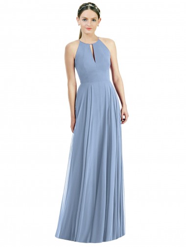 Blu polveroso Linea A Capestro Chiffona Lunga Abiti da damigella donore Outlet