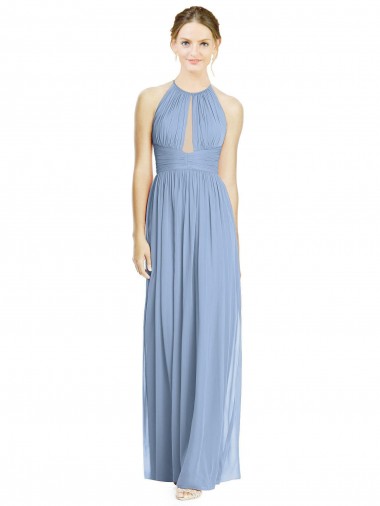 Blu polveroso Linea A Capestro Chiffona Lunga Abiti da damigella donore Outlet