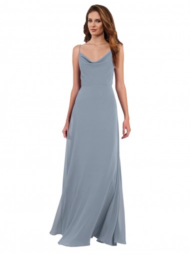 Blu polveroso Linea A Cappuccio Chiffona Lunga Abiti da damigella donore Outlet