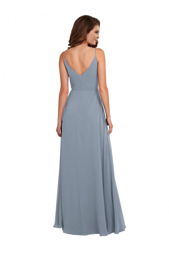 Blu polveroso Linea A Cappuccio Chiffona Lunga Abiti da damigella donore Outlet