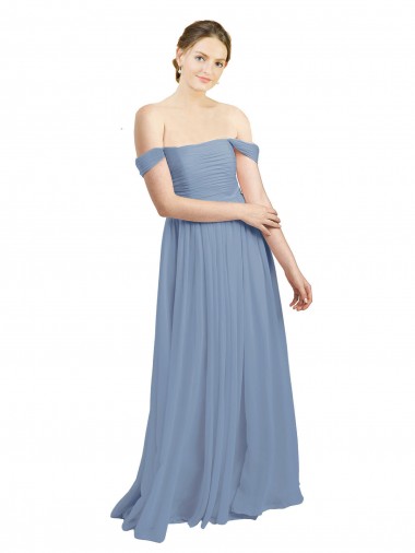 Blu polveroso Linea A Chiffona Lunga Abiti da damigella donore Outlet