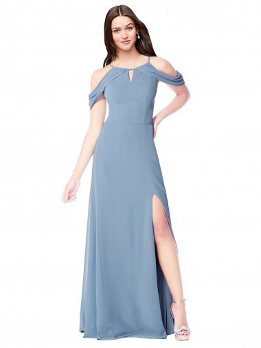 Blu polveroso Linea A Chiffona Lunga Abiti da damigella donore Outlet