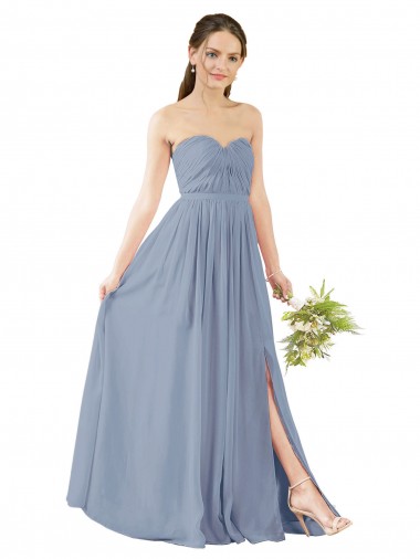 Blu polveroso Linea A Innamorato Chiffona Lunga Abiti da damigella donore Outlet