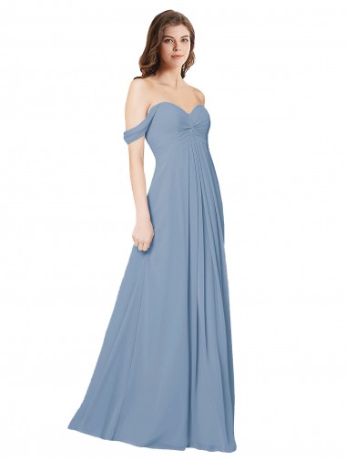 Blu polveroso Linea A Innamorato Chiffona Lunga Abiti da damigella donore Outlet