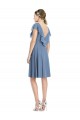 Blu polveroso Linea A Scollatura a V Al ginocchio cocktail Chiffona Corto Abiti da damigella donore Outlet