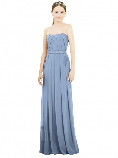 Blu polveroso Linea A Senza spalline Chiffona Lunga Abiti da damigella donore Outlet