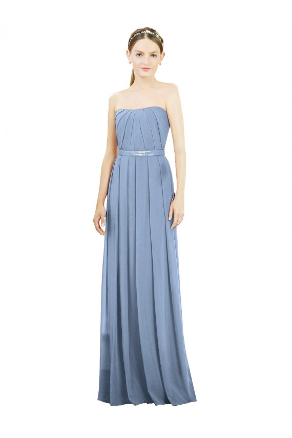 Blu polveroso Linea A Senza spalline Chiffona Lunga Abiti da damigella donore Outlet