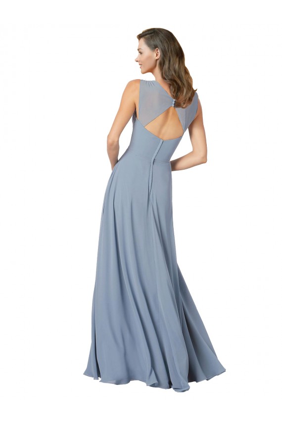 Blu polveroso Linea A Sottili Scollatura a V Chiffona Lunga Abiti da damigella donore Outlet