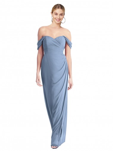 Blu polveroso Stile sirena Chiffona Lunga Abiti da damigella donore Outlet