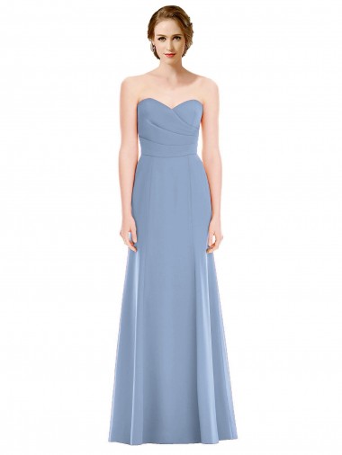 Blu polveroso Stile sirena Innamorato Chiffona Lunga Abiti da damigella donore Outlet
