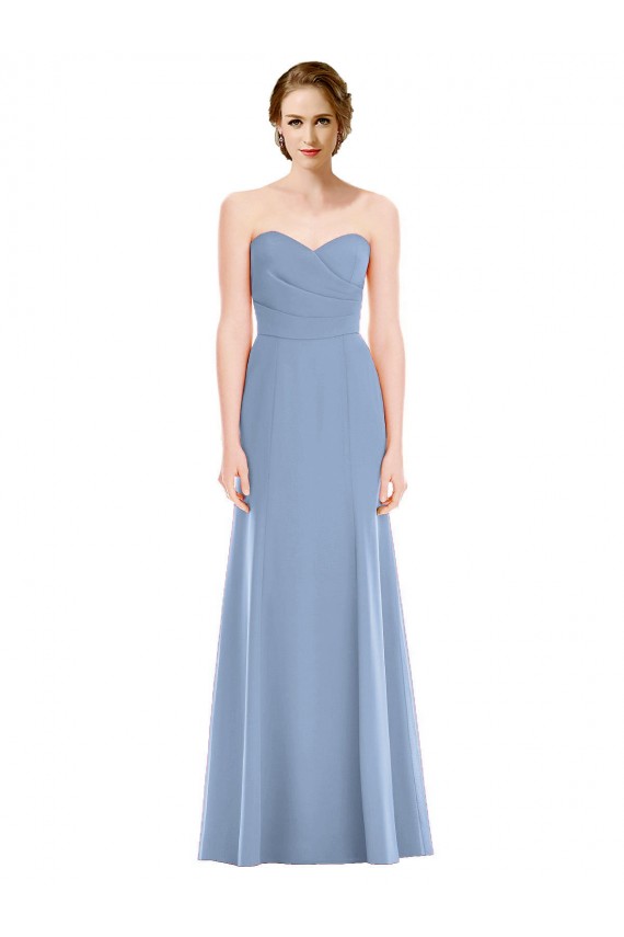 Blu polveroso Stile sirena Innamorato Chiffona Lunga Abiti da damigella donore Outlet