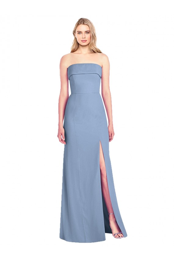 Blu polveroso Tromba Senza spalline Chiffona Lunga Abiti da damigella donore Outlet