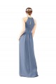 Blu polveroso Tubino Capestro Alto Collo Chiffona Lunga Abiti da damigella donore Outlet