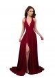 Borgogna Linea A Capestro Scollatura a V Spandex Lunga Formali Abiti da damigella donore / Abiti da sera / Abiti da ballo Outlet