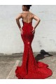 Borgogna Stile sirena Innamorato Paillettes Velluto Lunga Abiti da ballo Outlet