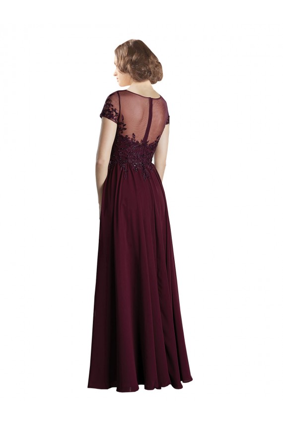 Borgogna scuro Linea A Collo Gioiello Tulle Chiffona Lunga Abiti da damigella donore Outlet