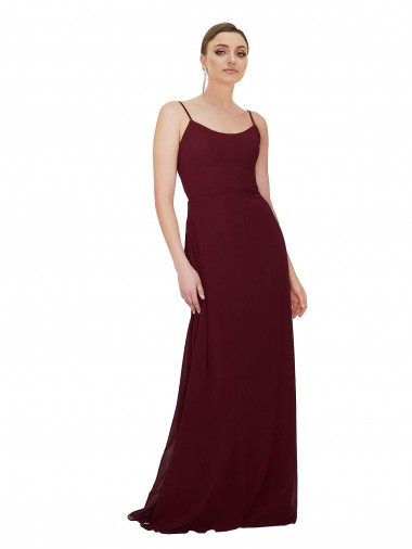 Borgogna scuro Linea A Scoop Chiffona Lunga Abiti da damigella donore Outlet