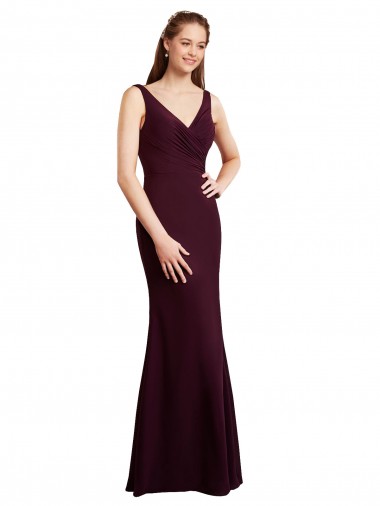 Borgogna scuro Stile sirena Scollatura a V Chiffona Lunga Abiti da damigella donore Outlet