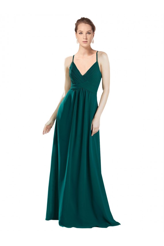 Cacciatore verde Linea A Scollatura a V Chiffona Lunga Abiti da damigella donore Outlet