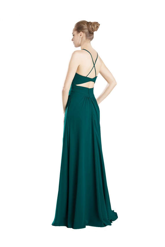 Cacciatore verde Linea A Scollatura a V Chiffona Lunga Abiti da damigella donore Outlet
