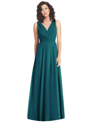 Cacciatore verde Linea A Scollatura a V Chiffona Lunga Abiti da damigella donore Outlet