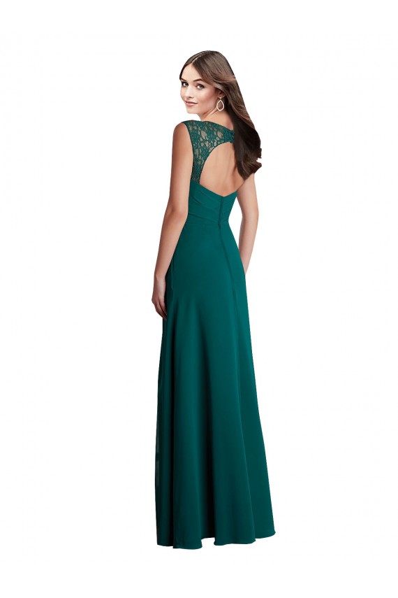 Cacciatore verde Linea A Scollatura a V Chiffona Pizzo Lunga Abiti da damigella donore Outlet