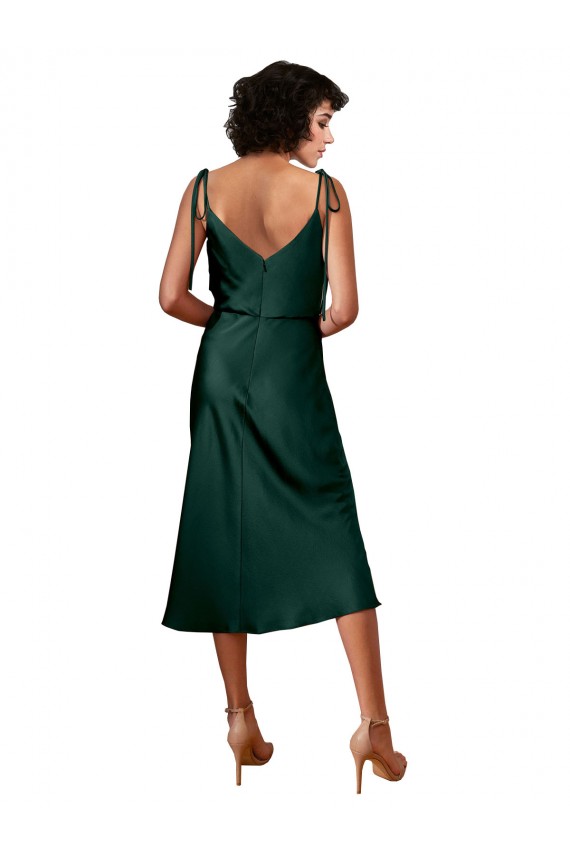 Cacciatore verde Tubino Cappuccio Midi Raso Elastico Corto Abiti da damigella donore / Abiti da sera / Abiti da cocktail Outlet