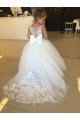 Champagne Abito da ballo Innamorato Tulle Pizzo Lunga Abiti da ragazza di fiori Outlet